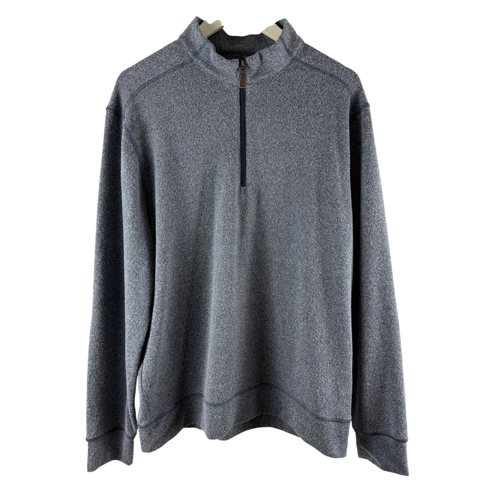 Greg‎ Norman Mens Blue Heathered 1/4 Zip Pullover Sweater M Elbow Patch Outline
